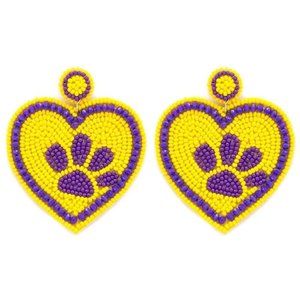 Tiger Paw Print Seed Bead Earrings~LSU Earrings~Purple and Gold Earrings